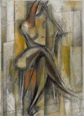 Godfrey Miller, Seated Figure (circa 1935-1936), 1935-1936, oil and pencil on canvasboard