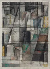 Godfrey Miller, Paddington Terrace Series (circa 1948-1951), 1948-1951, oil and pen and ink on canvasboard