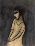 Robert Dickerson, Pensive Girl, charcoal on paper on board
