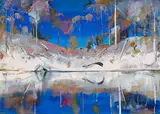 Arthur Boyd, The Artist, Rock Cleft and Reflections, oil on composition board