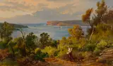George Webb, Sydney Harbour at Sunrise with South Head in the Distance (circa 1890), 1890, oil on canvas