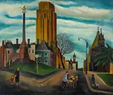 Alan Sumner, The 8 Hours Monument, Russell Street (circa 1947), 1947, oil on composition board