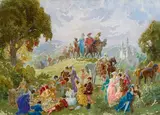 The Duke's Picnic (1945) by Norman Lindsay, 1945, watercolour on paper, sold May 2018