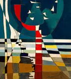Leonard Crawford, Red Column 1964, 1964, enamel paint and pumice on composition board