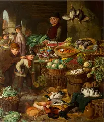 The Market Stall 1871 by Henry Charles Bryant, 1871, oil on canvas, sold Apr 2018