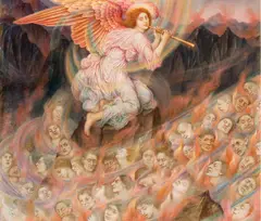 Evelyn De Morgan, An Angel Piping to the Souls in Hell (circa 1910-1915), 1910-1915, oil on canvas