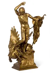 François-Léon Sicard, Oedipus Vanquishing the Sphinx (original model, 1903), 1903, gilded bronze