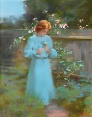 Jane Sutherland, Young Girl with Flowers, pastel on paper