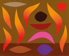 Ritual Fire Dance (1975) by John Coburn, 1975, oil on canvasboard, sold Mar 2018
