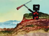 Kelly and Rifle (1980) by Sidney Nolan, 1980, synthetic polymer paint on composition board, sold Nov 2017