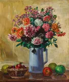Nora Heysen, Summer Fruit and Flowers 1953, 1953, oil on paper on board