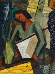 Jean Appleton, Self Portrait (1942), 1942, oil, sand and collage on canvas