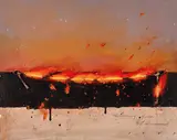 Tim Storrier, Evening Fire 1987, 1987, oil and rope on board
