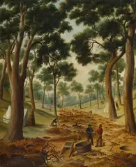 Edwin Stocqueler, Digging for Gold Along an Old Creek Bed 1877, 1877, oil on canvas