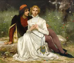 François-Alfred Delobbe, Faust and Marguerite, oil on canvas