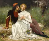 François-Alfred Delobbe, Faust and Marguerite, oil on canvas