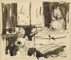 Study for Composition (circa 1944) by Russell Drysdale, 1944, ink on paper, sold Oct 2017