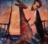 (D.H. Lawrence and Kangaroo) by Garry Shead, oil on composition board, sold Oct 2017