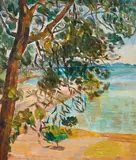 Grace Cossington Smith, Tree Over Water 1943, 1943, oil on pulpboard