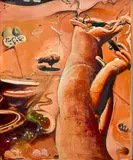 The Drought Crow: Sloping Up on the Olgas 1 (Up Front and Outback) 1984-1985 by Brett Whiteley, 1984-1985, oil, tempera, nails and photographs on plywood, sold Aug 2017
