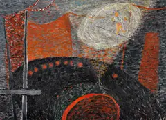 Circus Arrangement 1952 by Jon Molvig, 1952, oil on canvas, sold Aug 2017