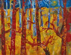 Landscape 1960 by Jon Molvig, 1960, oil and enamel paint on composition board, sold Aug 2017