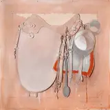 Tim Storrier, The White Pan (Saddle 4) 1982, 1982, pencil, gouache, rope and copper on paper