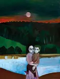Robert Dickerson, Mother and Child by the River in the Moonlight (1998), 1998, synthetic polymer paint on canvas