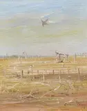 Farmer near Sheep Shelter, Wimmera by Arthur Boyd, oil on board, sold Aug 2017
