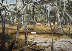 Shepparton (1958) by Ray Crooke, 1958, oil on composition board, sold Aug 2017