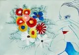 Girl and Flowers by Charles Blackman, oil on paper on board, offered Aug 2017
