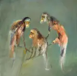 Three Monkeys 1963 by Sidney Nolan, 1963, oil on composition board, sold Aug 2017