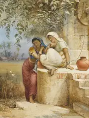 Nicholas Chevalier, South Seas Beauties by a Well 1883, 1883, watercolour, gouache and pencil on paper
