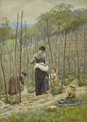 Helen Allingham, In the Hopfields, Kent 1879, 1879, watercolour on paper