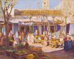Herbert Rose, Vegetable Market, Tetuan, oil on canvas