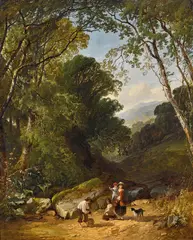 Henry John Boddington, A Wooded Landscape with Children Filling a Pail in the Foreground 1848, 1848, oil on canvas
