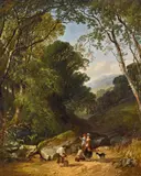 Henry John Boddington, A Wooded Landscape with Children Filling a Pail in the Foreground 1848, 1848, oil on canvas