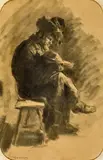 Nicolae Grigorescu, Jewish Scholar Reading, charcoal on paper