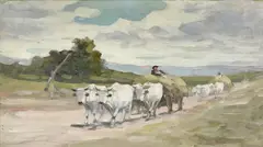 Nicolae Grigorescu, (Hay Carts), oil on wood panel