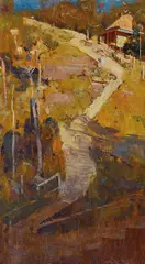 The Path to Podge Newton's (1895) by Arthur Streeton, 1895, oil on wood panel, sold May 2017