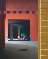 Jeffrey Smart, Garage in Via Mantellate (1976), 1976, oil on composition board