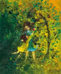 Apple Pickers 1972 by David Boyd, 1972, oil on canvas, sold May 2017