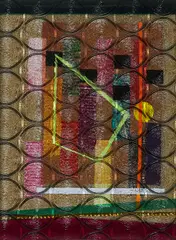 Kle Bing Bang by Yudi Noor, 2008, Glas über Collage aus Stickerei und Papier auf Karton, sold Mar 2021
