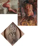 Beza, "Stille Nacht", "Figur, wie es war" und "other side" (3-teiliges Konvolut), 2009 bzw. 2011 bzw. 2013, Öl auf Leinen auf MDF bzw. Öl auf MDF bzw. Öl auf Leinwand