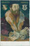 Jochen Plogsties, "6_13" (Portrait eines Herrn mit Schädel und Buch nach Hermann tom Ring (1521 - 1596)), 2013, Öl auf Leinen