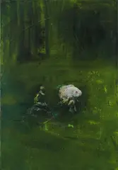 Jochen Plogsties, "10.10" (Fisch vor Grün), 2010, Öl auf Leinwand