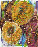Andreas Plum, Donuts, 2010, Öl und Luftschlangen auf Leinwand