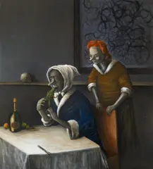 Paul Pretzer, "Neid, Mißgunst und andere Leckereien", 2010, Öl auf Spanholzplatte