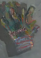 "Meine Malhandschuhe" by Ulf Puder, 1991, Öl auf Hartfaserplatte, sold Sep 2019