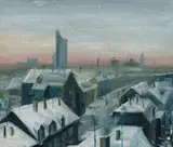 Ulf Puder, Winterliche Stadtlandschaft (MG I), 1982, Öl auf Hartfaserplatte